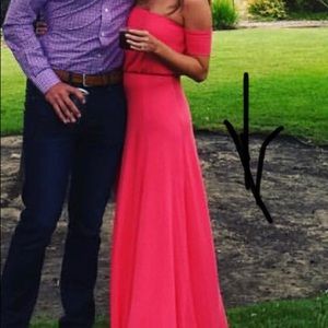 Long, off the shoulder pink dress